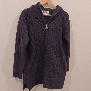 Aran Crafts Hooded Cable-Knit Cardigan in black